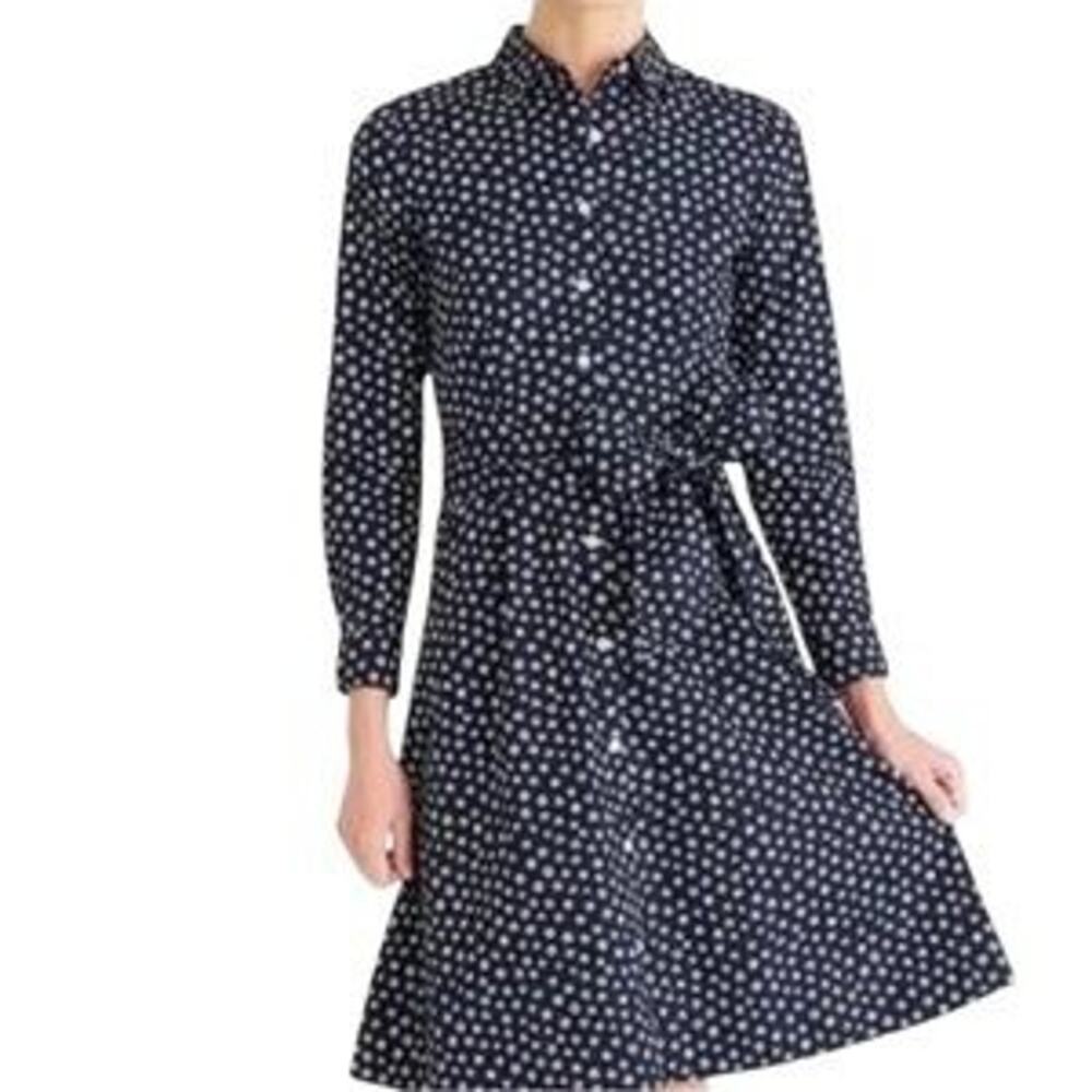 J.Crew Floral Print Long Sleeve Button Down Midi Shirt Dress Belted 0 Blue White